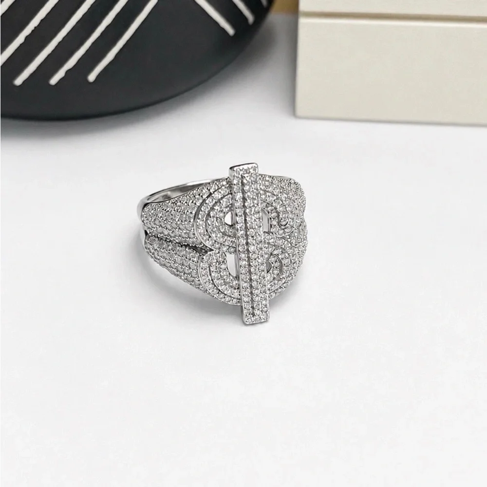 925 Sterling Silver 2.00CT MOISSANITE Dollar Sign Men’s Ring Size 10 or 11